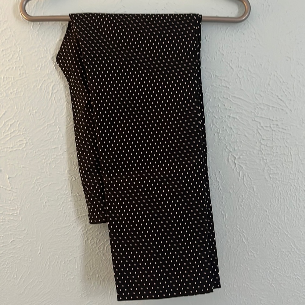 Van Heusen stretch pants. Ankle length. Black with white polka dot